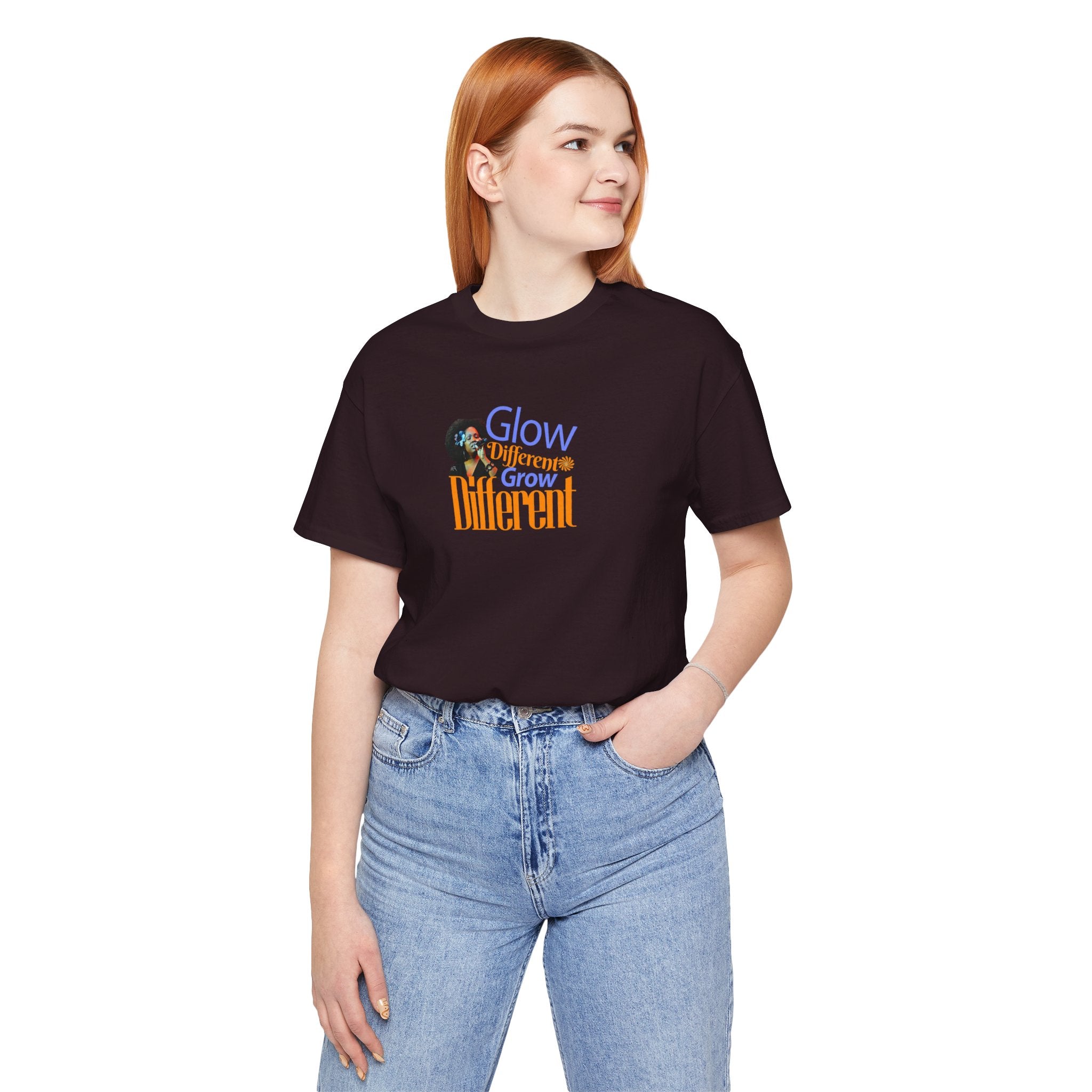 Inspirational Graphic Tee – 'Glow Different, Grow Different' Unisex Motivational Shirt